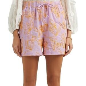 Stine Goya Danika Shorts Embroidered Orange Floral Drawstring Waist Lilac NWT L